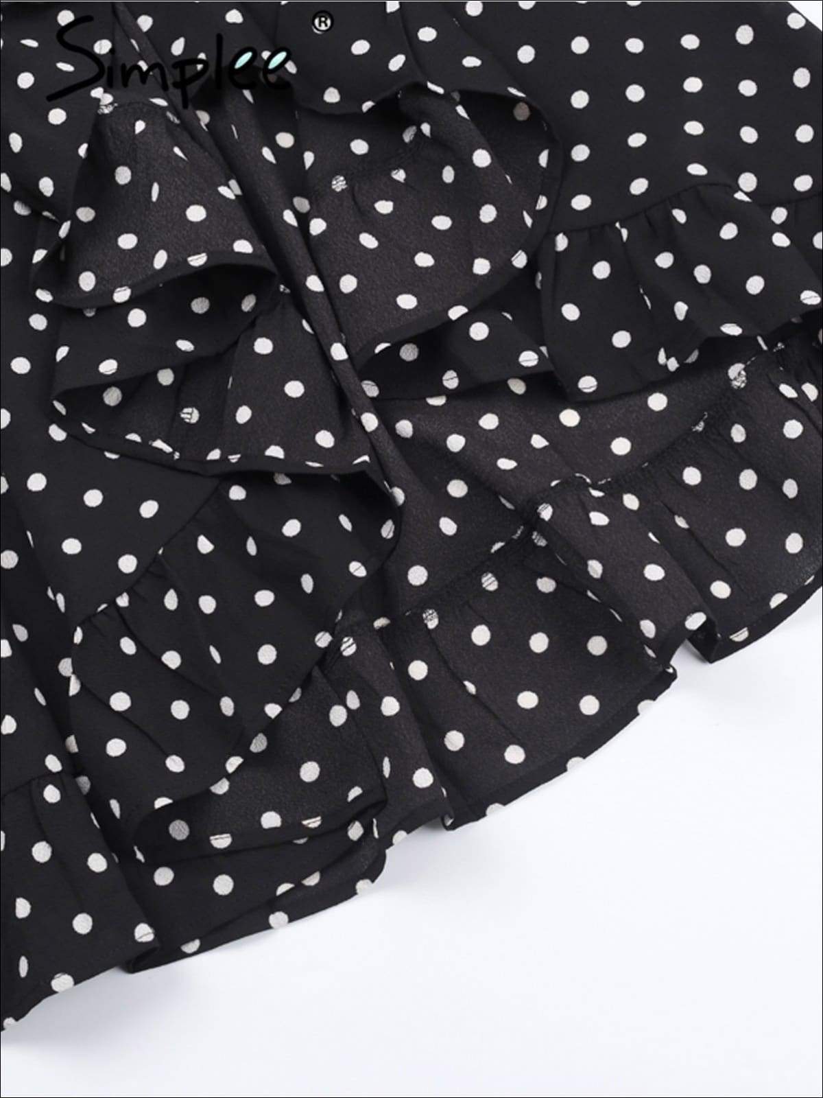 Womens Polka Dot Asymmetrical Ruffled Wrap Dress - Womens Dresses