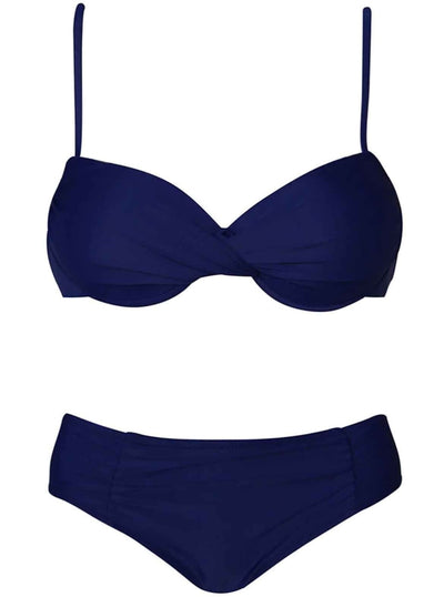 Womens Push Up Plus Size Vintage Two Piece Swimsuit - Navy / M - Womens Swimsuit