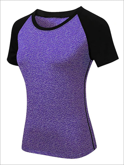 Womens Quick Dry Short Sleeve Workout Top - Purple / S - Womens Activewear