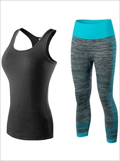 Womens Racerback Top & Marled Capri Leggings Set - Blue/Black / S - Womens Activewear
