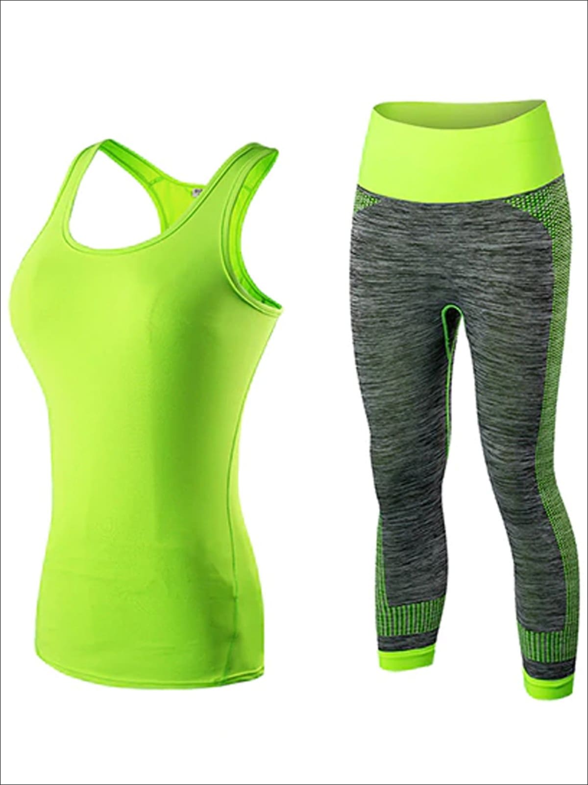 Womens Racerback Top & Marled Capri Leggings Set - Green / S - Womens Activewear