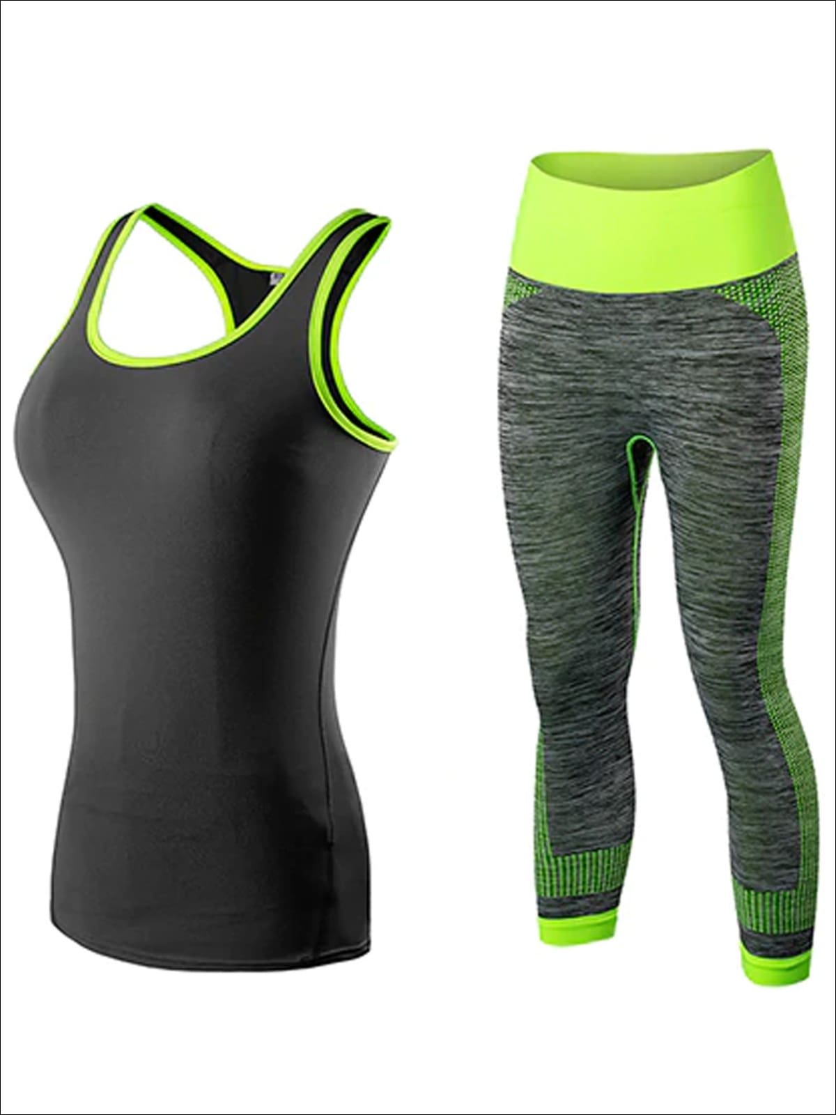 Womens Racerback Top & Marled Capri Leggings Set - Green/Black / S - Womens Activewear