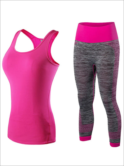 Womens Racerback Top & Marled Capri Leggings Set - Pink / S - Womens Activewear