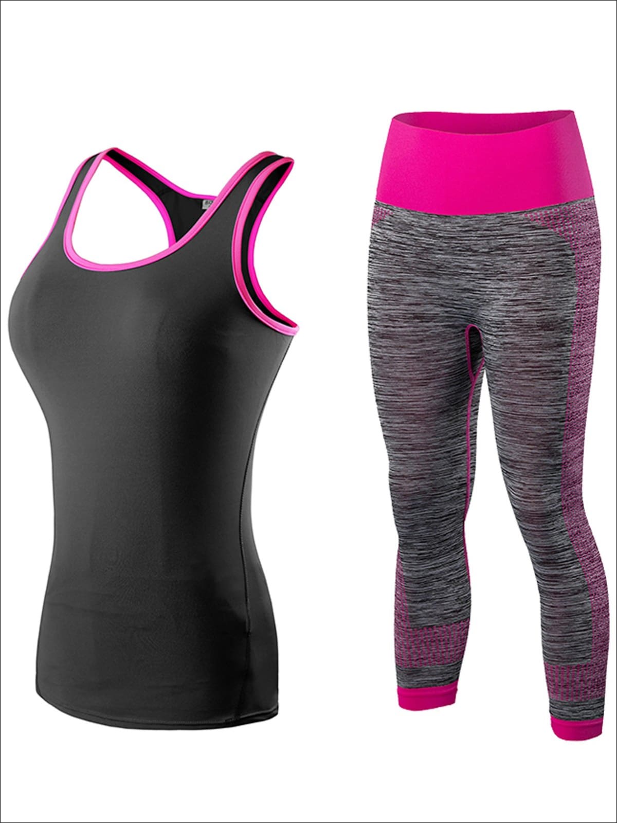Womens Racerback Top & Marled Capri Leggings Set - Pink/Black / S - Womens Activewear