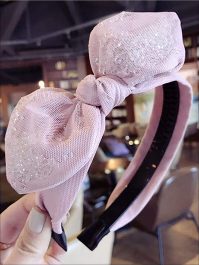 Womens Rhinestone-filled Knit Bow Headband - Pink - Hair AccessoriesWomen’s Accessories | Rhinestone Knit Bow Headband - Mia Belle Girls