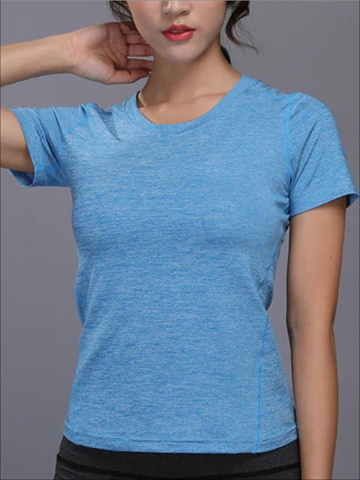 Womens Round Neck Elastic Fitness Top - Womens Activewear