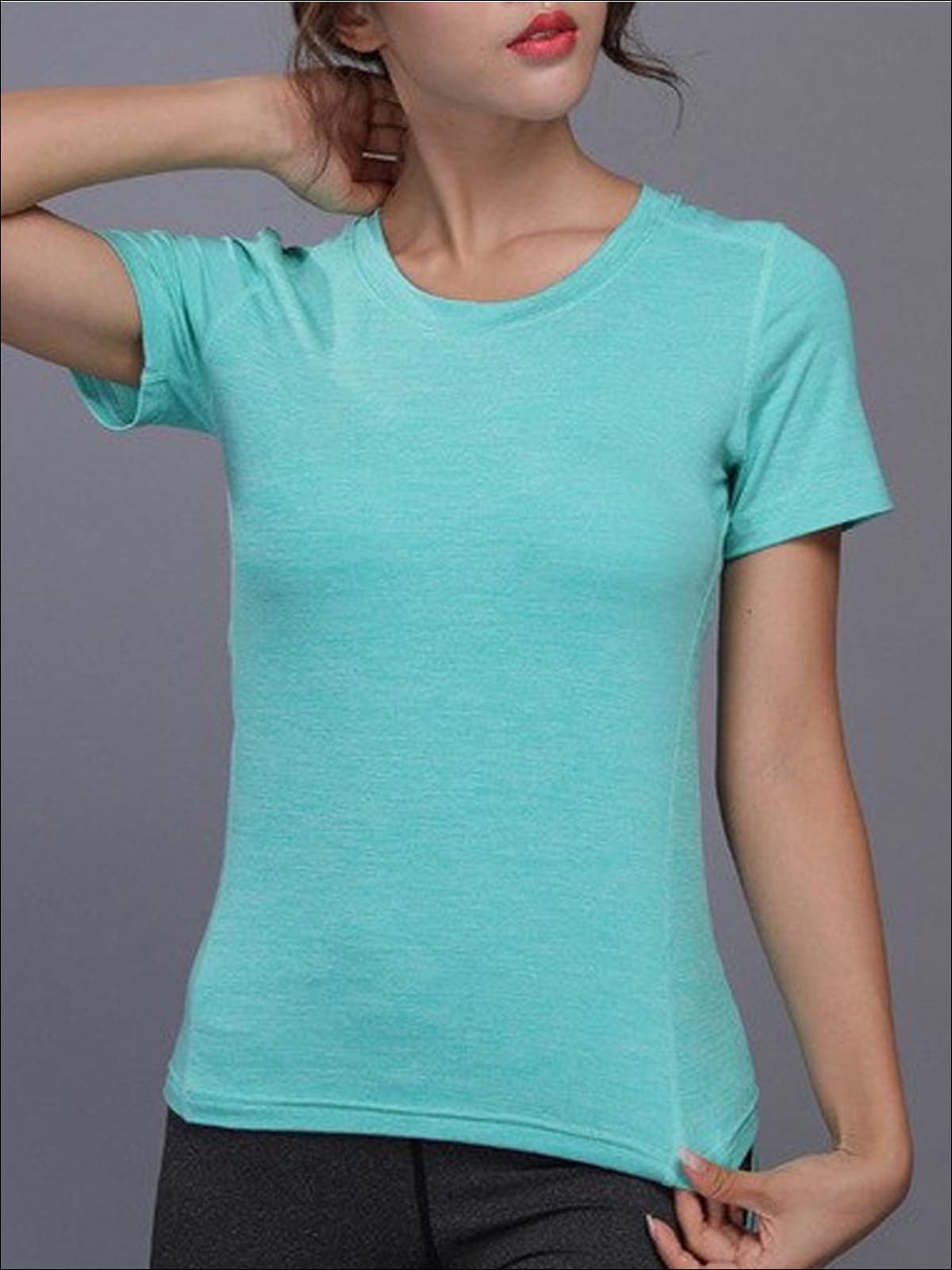 Womens Round Neck Elastic Fitness Top - Womens Activewear