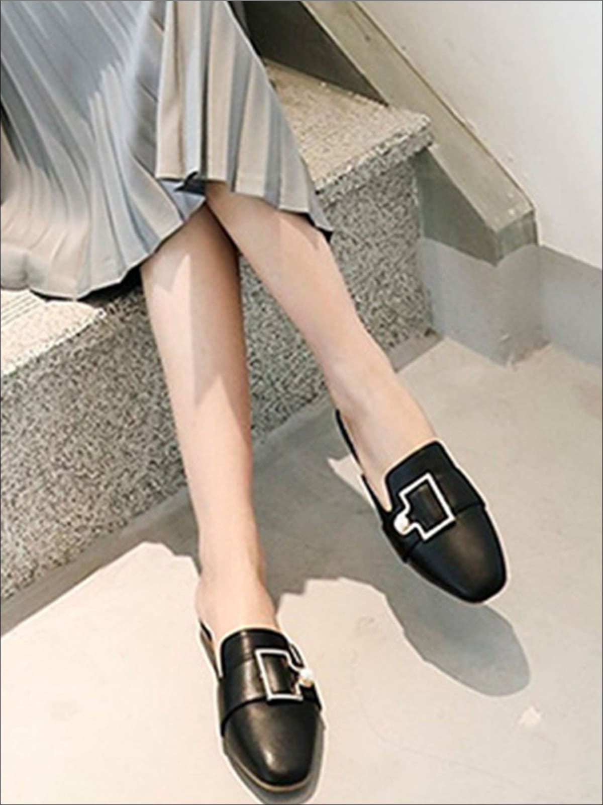 Womens Round Toe Metal Pearl Embellished Mules - Womens Shoes