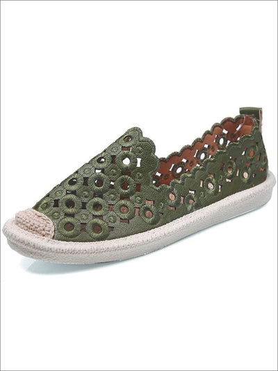 Womens Scalloped Cut Out Canvas Shoes - Green / 4 - Womens Shoes