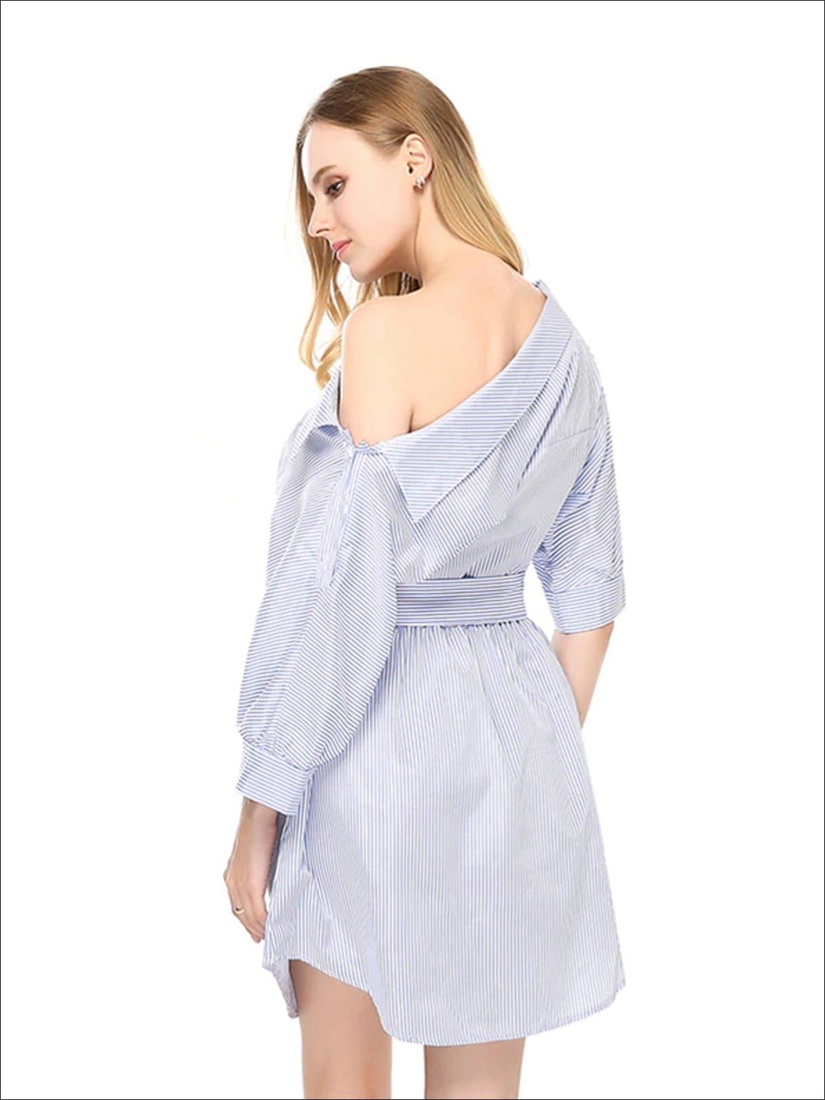 Womens Slouchy Belted Pinstripe Dress/Tunic - Womens Dresses