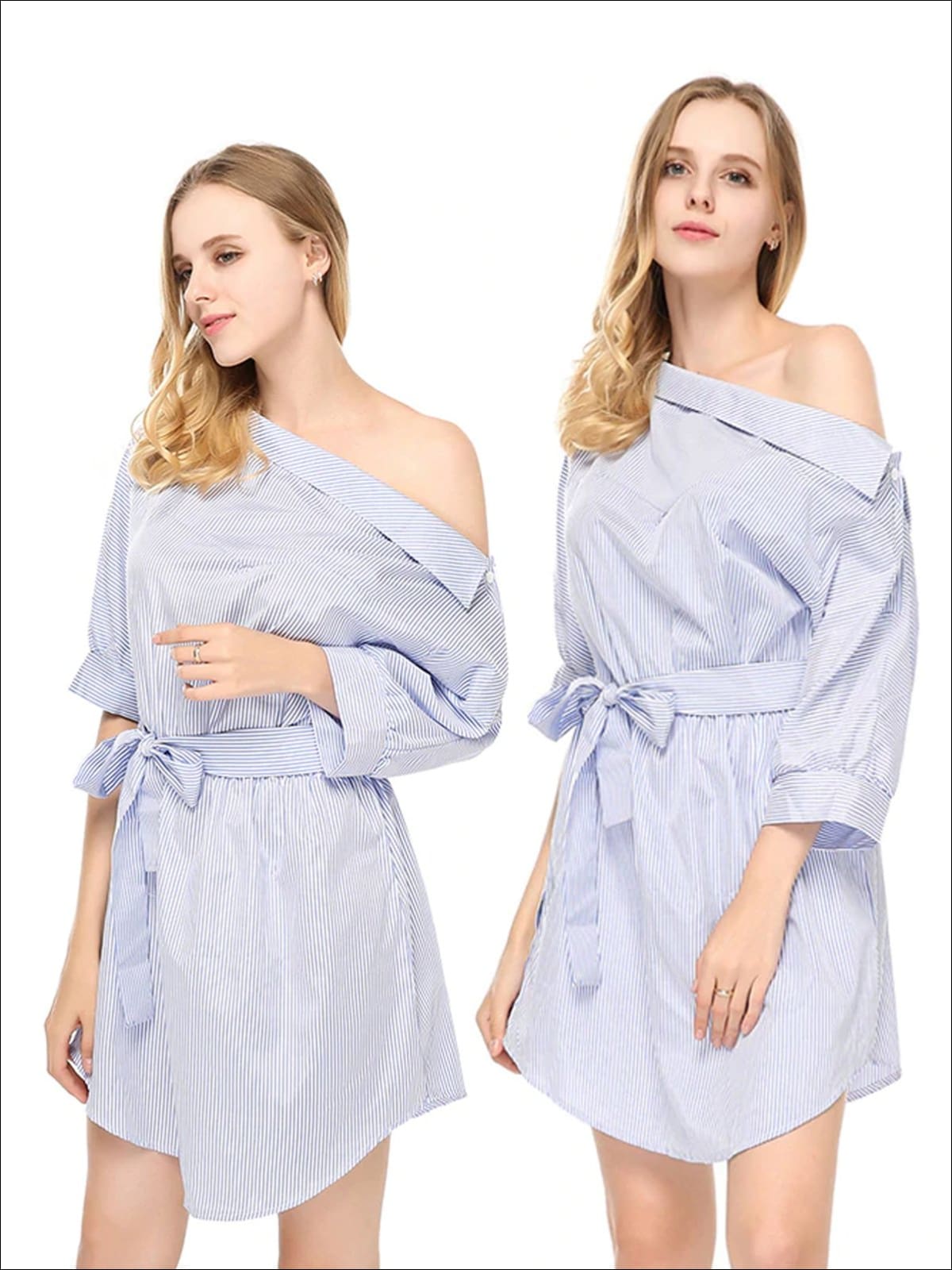 Womens Slouchy Belted Pinstripe Dress/Tunic - Womens Dresses