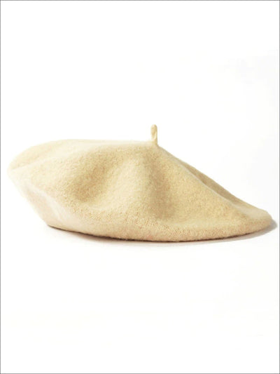 Womens Solid Color Wool Beret (Multiple Color Options) - Beige - Womens Hats