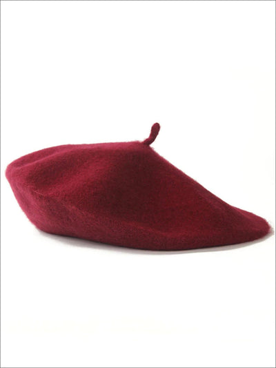 Womens Solid Color Wool Beret (Multiple Color Options) - Burgundy - Womens Hats