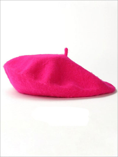 Womens Solid Color Wool Beret (Multiple Color Options) - Hot Pink - Womens Hats