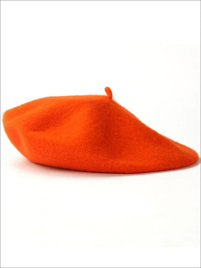 Womens Solid Color Wool Beret (Multiple Color Options) - Orange - Womens Hats