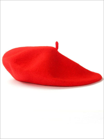 Womens Solid Color Wool Beret (Multiple Color Options) - Red - Womens Hats