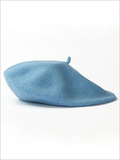 Womens Solid Color Wool Beret (Multiple Color Options) - Sky Blue - Womens Hats