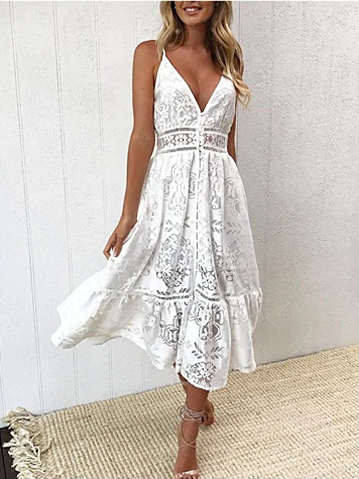 Womens Spring A-Line Lace Casual Dress - Womens Dresses
