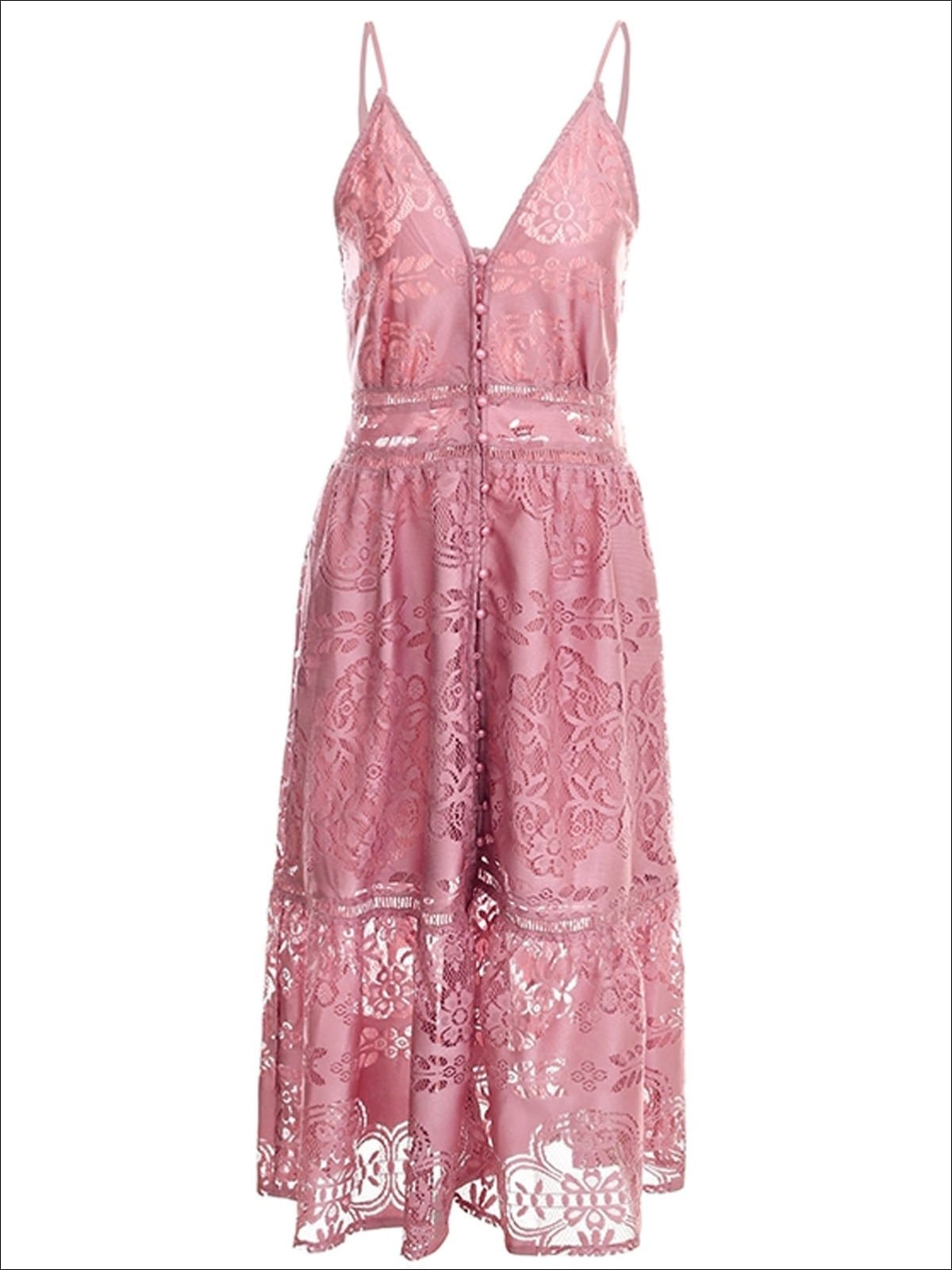 Womens Spring A-Line Lace Casual Dress - Pink / S - Womens Dresses