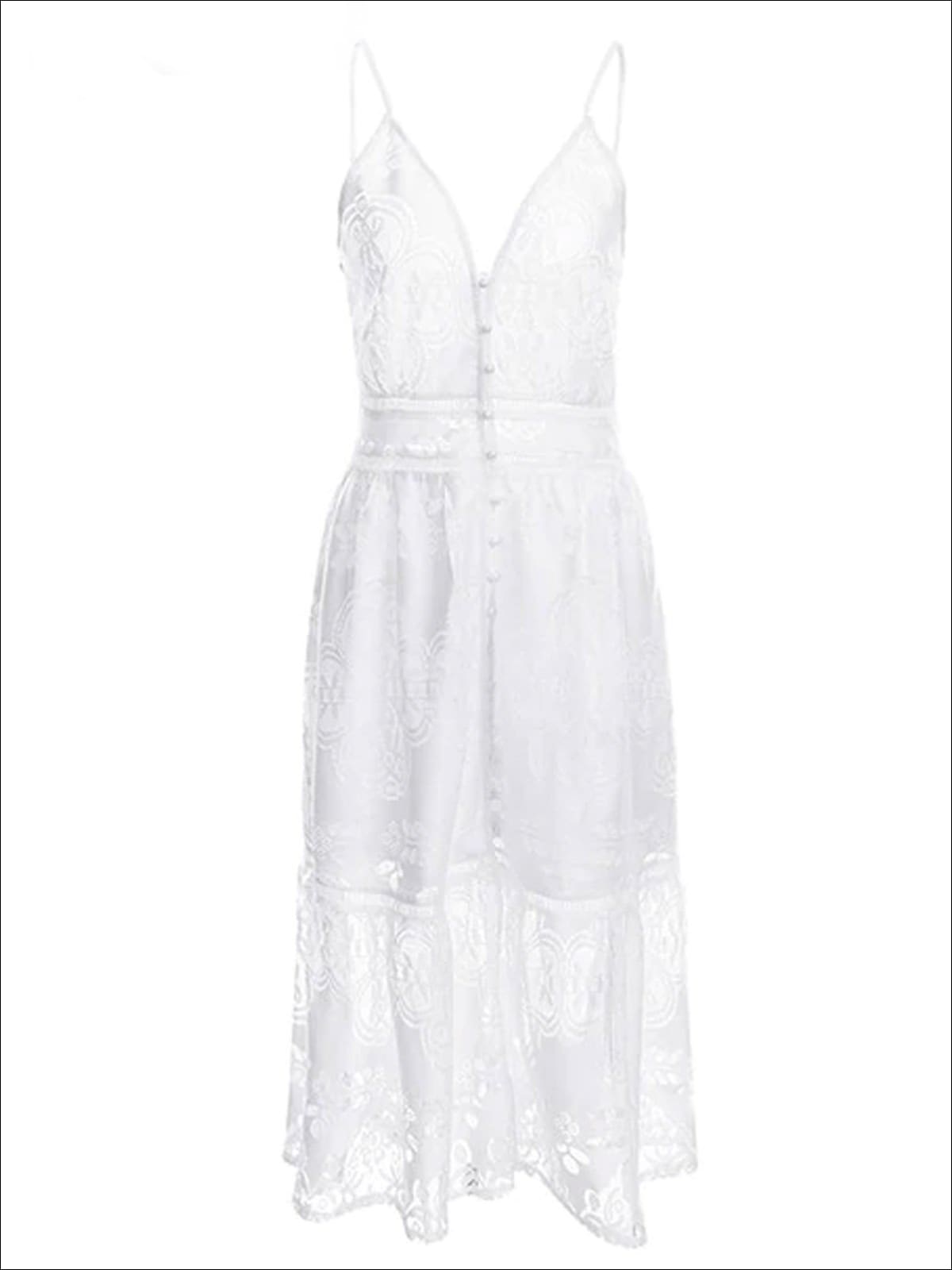 Womens Spring A-Line Lace Casual Dress - White / S - Womens Dresses