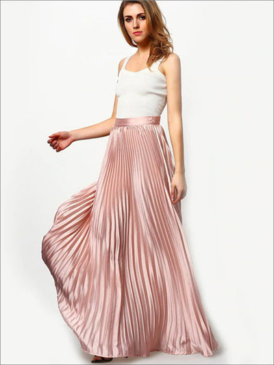Womens Spring High Waist Pleated Maxi Skirt - Pink / XS - Womens Bottoms