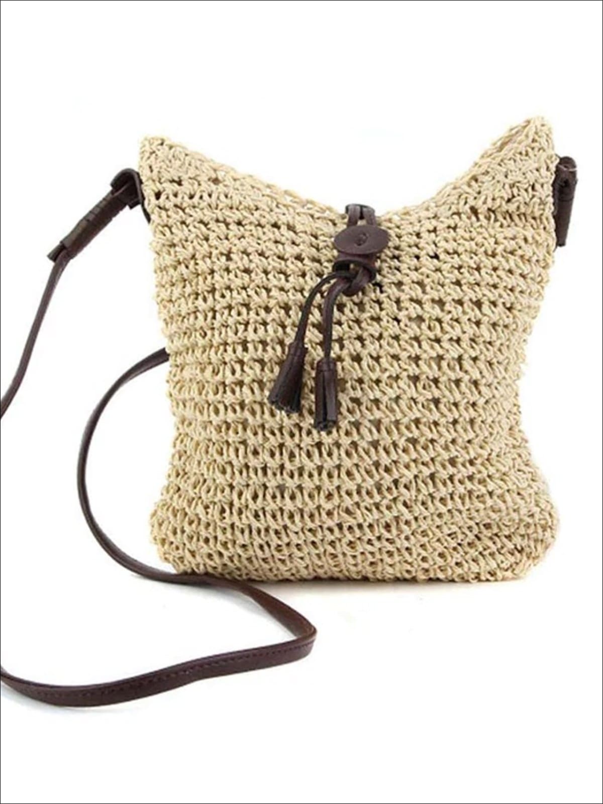 Womens Spring Woven Casual Shoulderbag - Beige - Womens Accessories