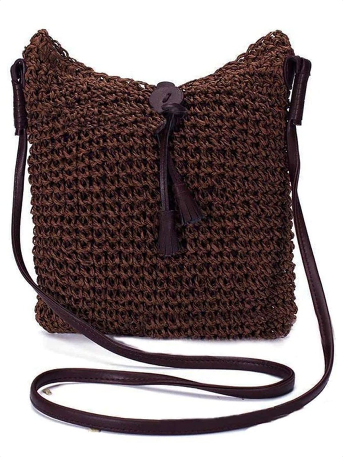 Womens Spring Woven Casual Shoulderbag - Brown - Womens Accessories