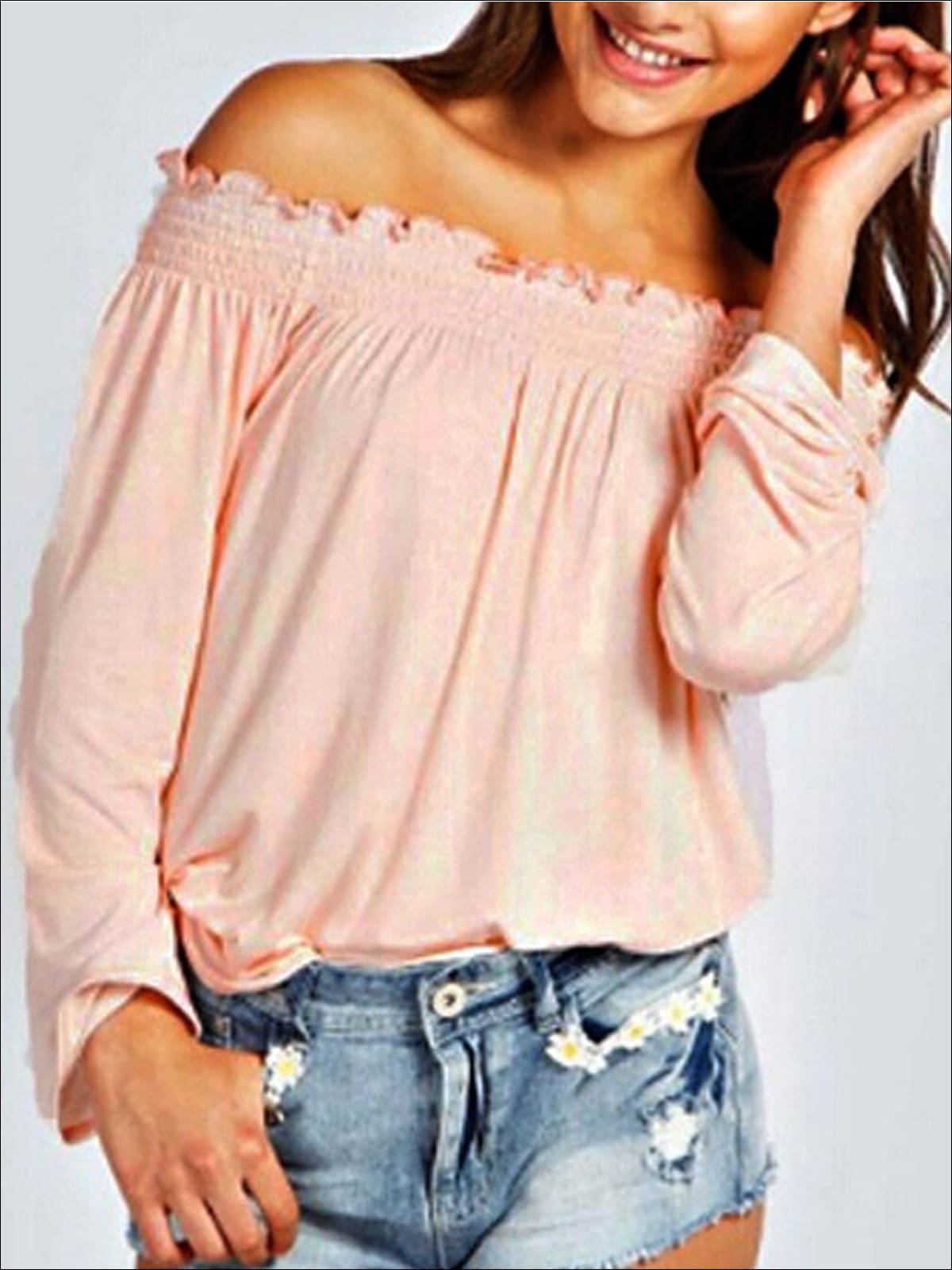 Womens Stretchy Off Shoulder Tunic - Pink / S - Womens Tops