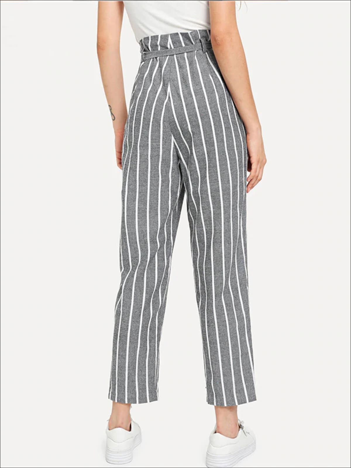 Womens Striped Belted Tapered Pants - Womens Bottoms