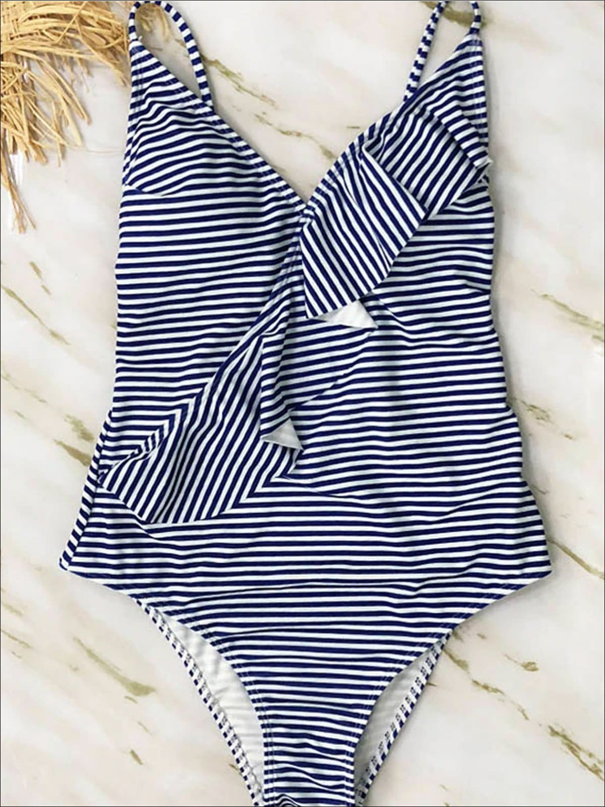 Women's Cute Swimsuits | Striped Cross Back Ruffled Monokini – Mia ...