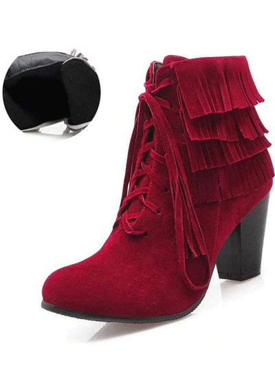 Womens Suede Lace Up Ankle Boots - Red / 3 - Womens Boots