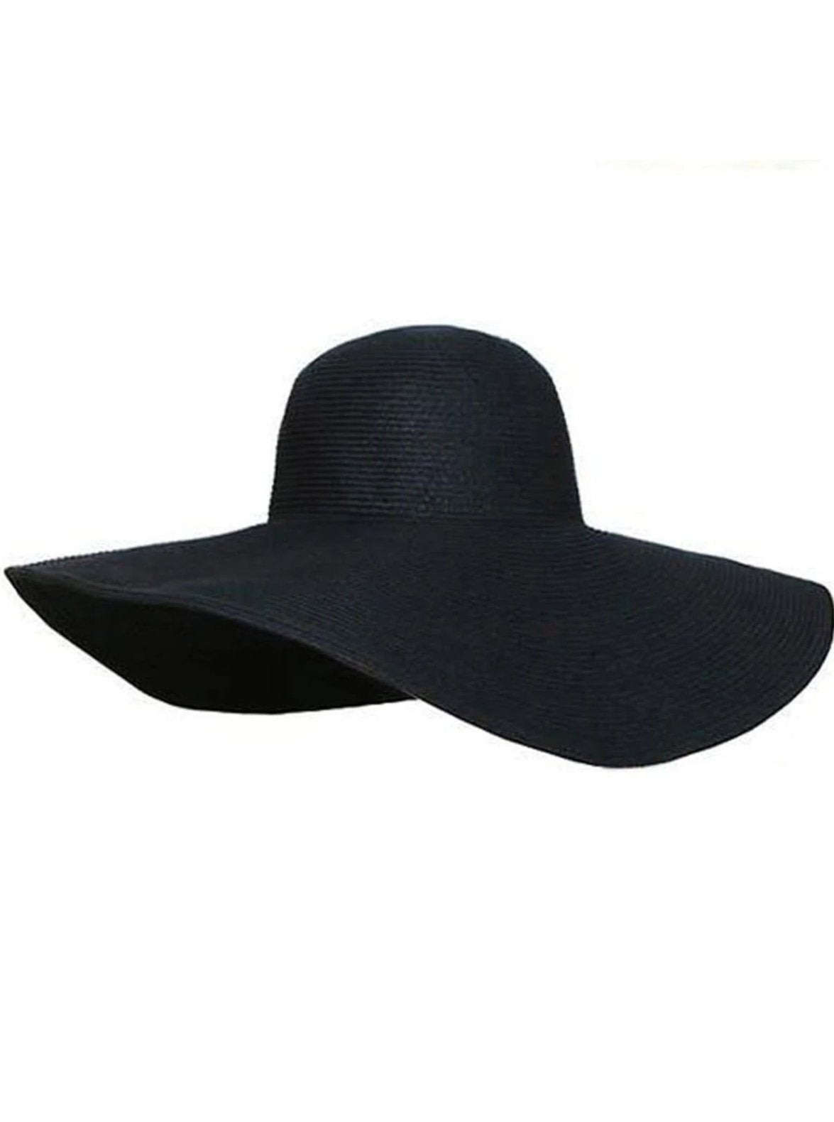 Womens Summer Wide Brim Oversized Straw Hat - Black - Womens Accessories