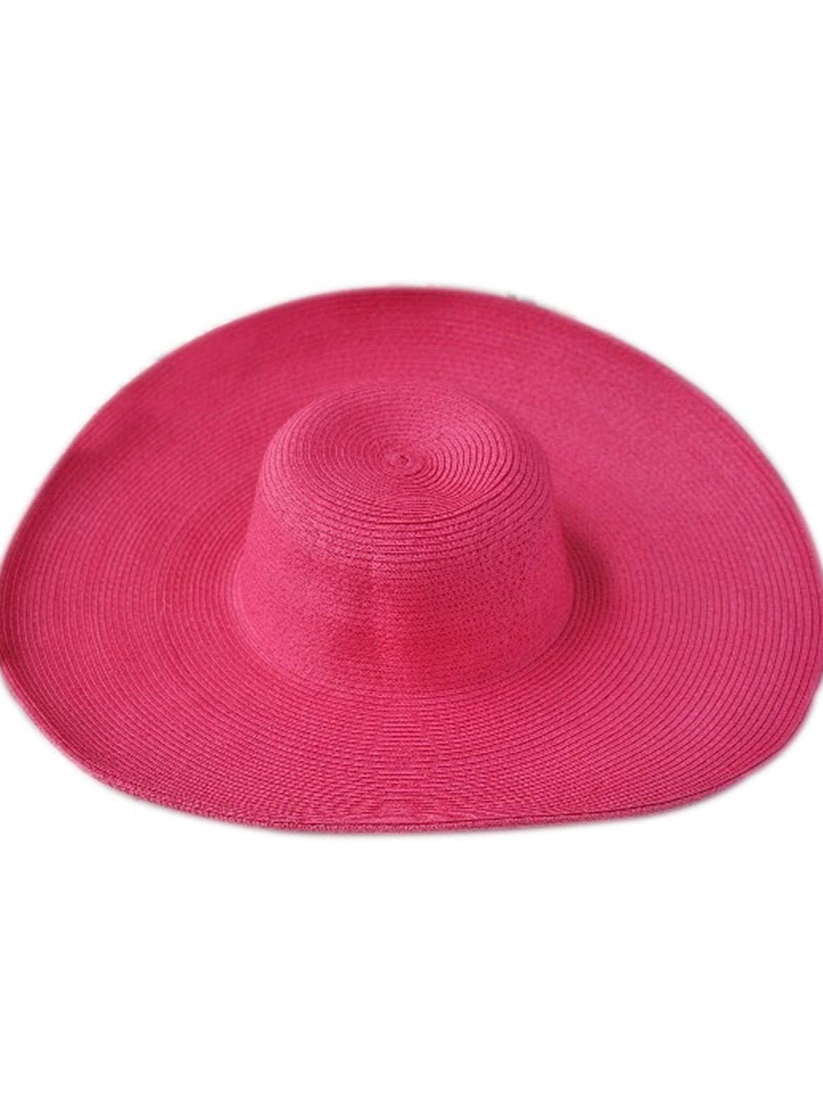 Womens Summer Wide Brim Oversized Straw Hat - Pink - Womens Accessories