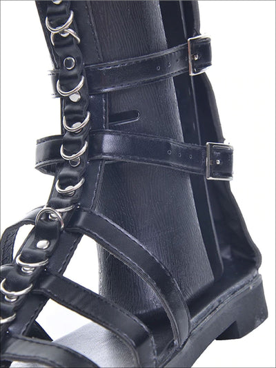 Womens Synthetic Leather Metal Ring Gladiator Sandals - Womens Sandals