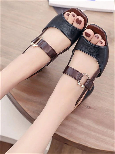 Womens Synthetic Leather Open Toe Block Heel Sandals - Womens Sandals