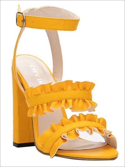 Womens Synthetic Leather Ruffled High Heel Sandals - Womens Sandals