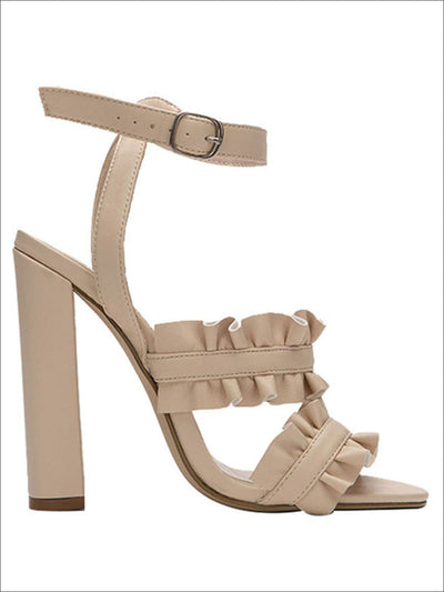 Womens Synthetic Leather Ruffled High Heel Sandals - Beige / 6.5 - Womens Sandals