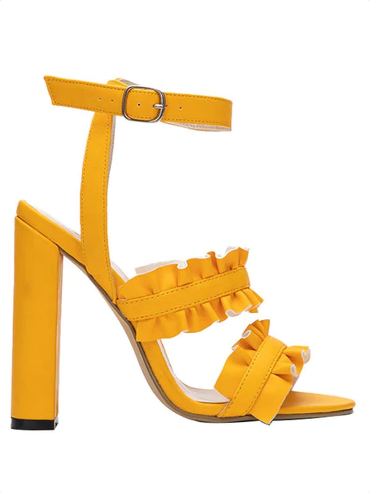 Womens Synthetic Leather Ruffled High Heel Sandals - Yellow / 7.5 - Womens Sandals