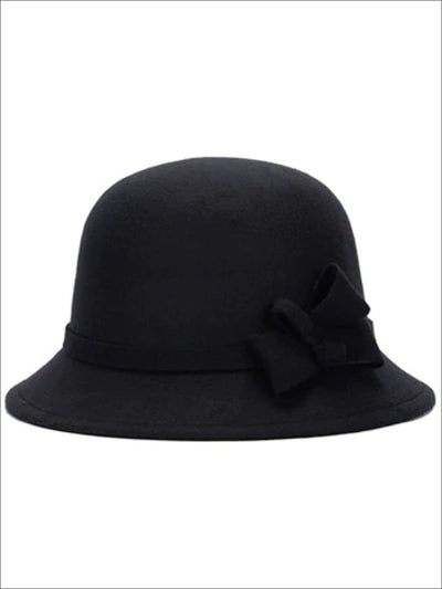 Womens Trendy Bow Tie Bowler Hat - Black - Womens Hats