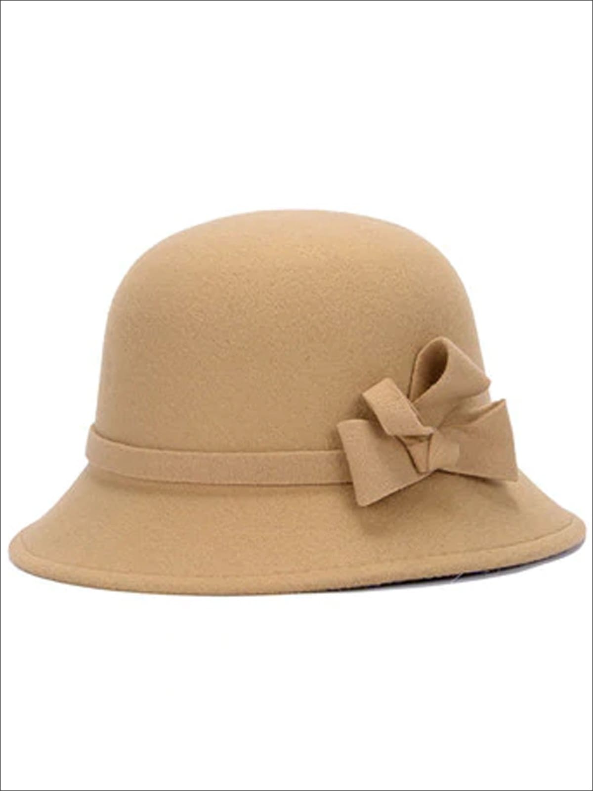 Womens Trendy Bow Tie Bowler Hat - Khaki - Womens Hats
