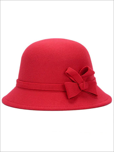 Womens Trendy Bow Tie Bowler Hat - Red - Womens Hats