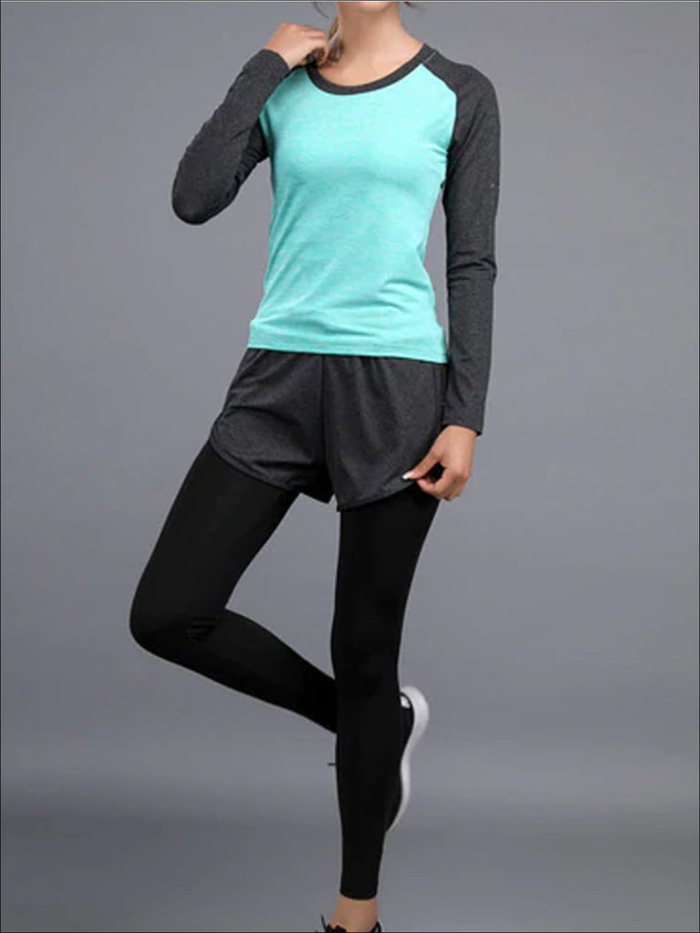 Women's Two Tone Active Long Sleeve Top Andamp; Leggings with