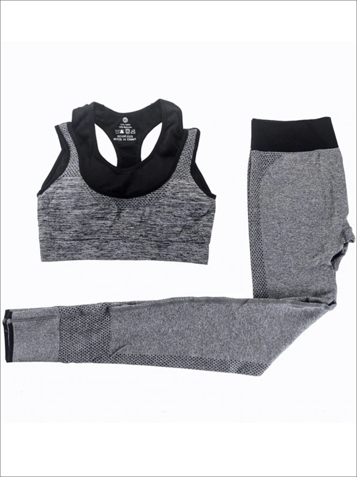 Womens Two Tone Seamless Sports Bra & Perforated Leggings Set (4 Style Options) - Grey Perforated Back / S - Womens Activewear