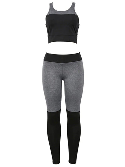 Womens Two Tone Sports Bra & Mid-Rise Leggings Set - Grey/Black / S - Womens Activewear