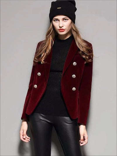 Womens Velvet Blazer (Burgundy & Black) - Womens Outerwear