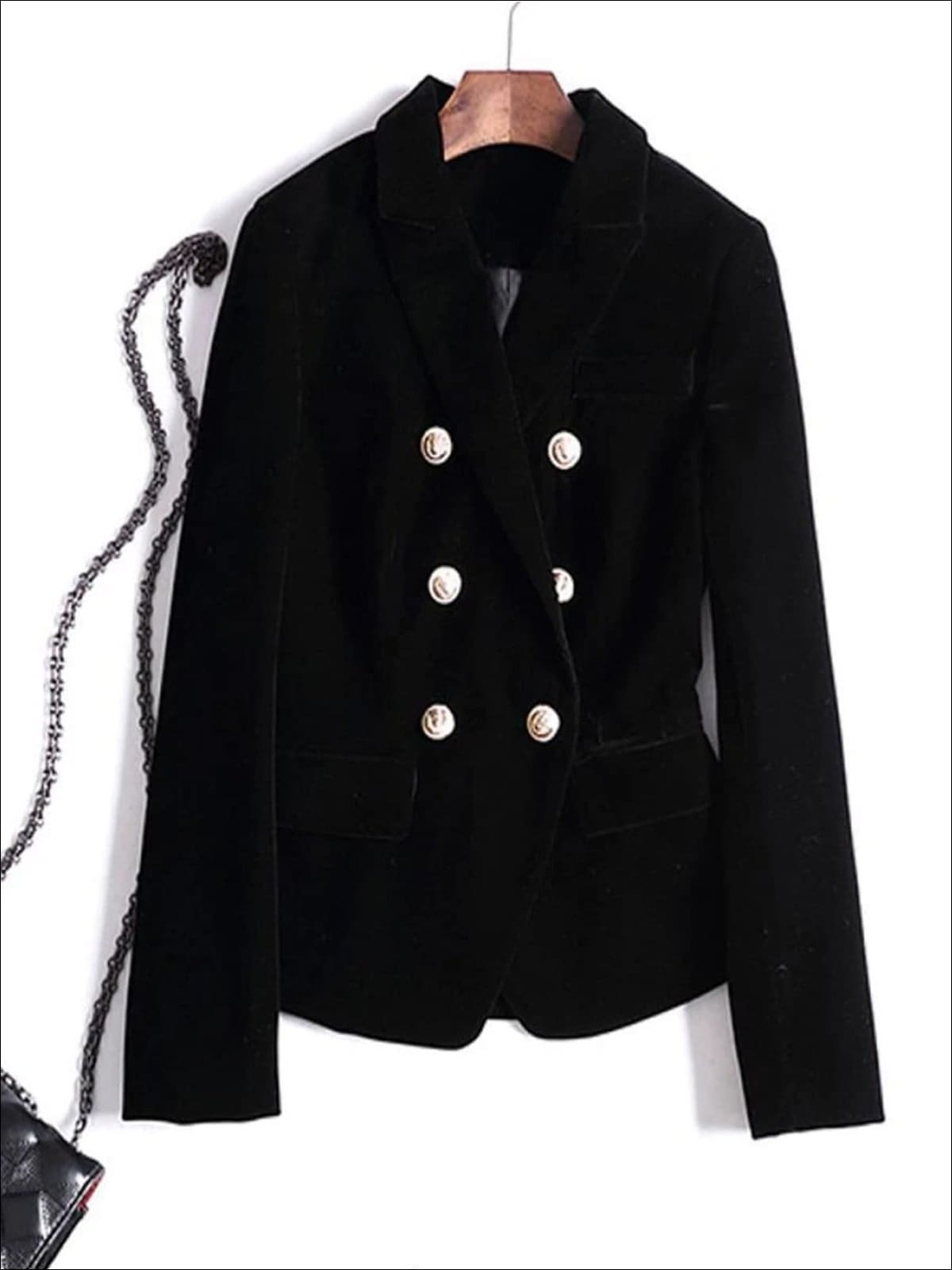 Womens Velvet Blazer (Burgundy & Black) - Black / M - Womens Outerwear