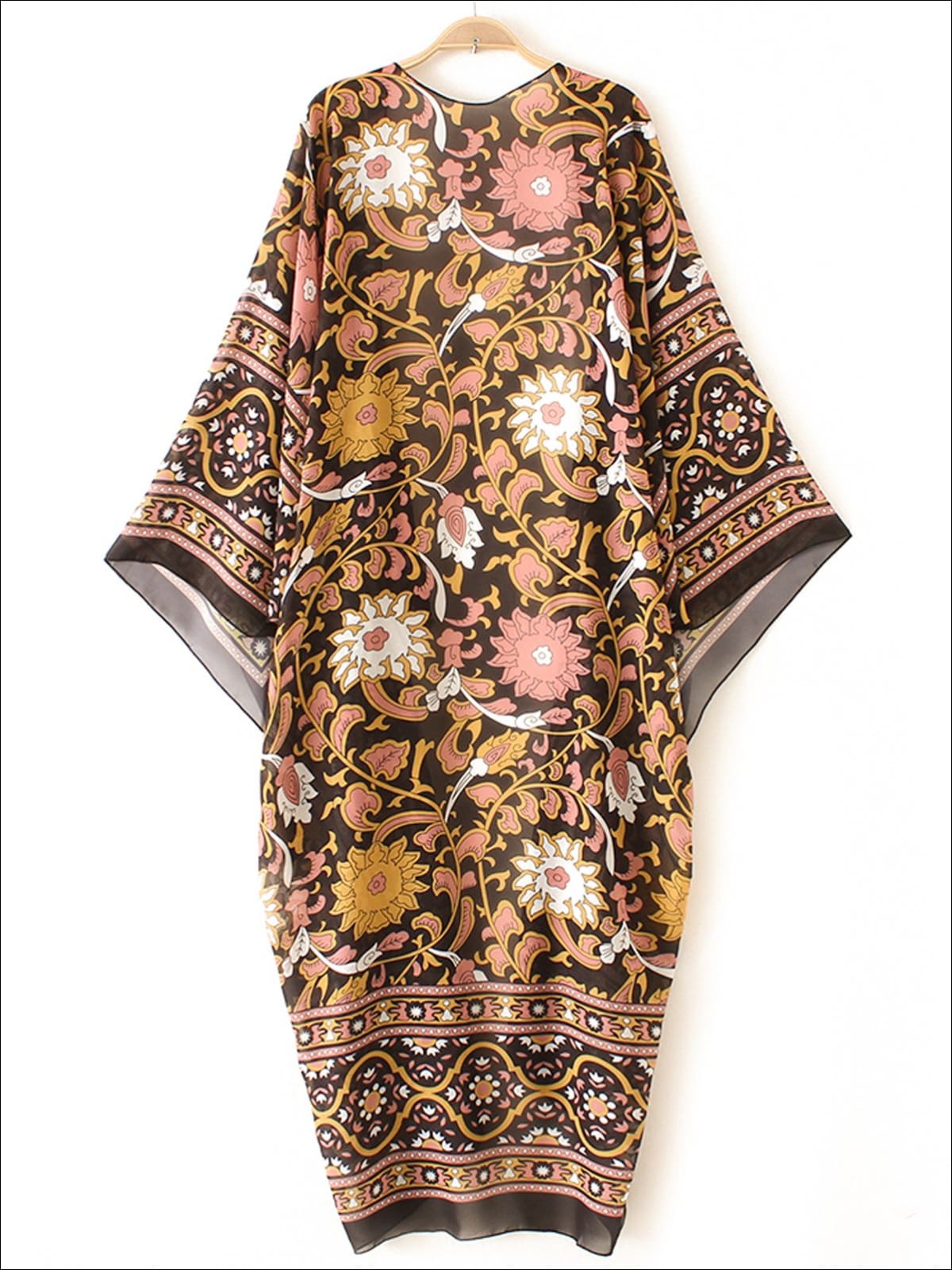 Womens Vintage Floral Chiffon Loose Kimono - Womens Outerwear