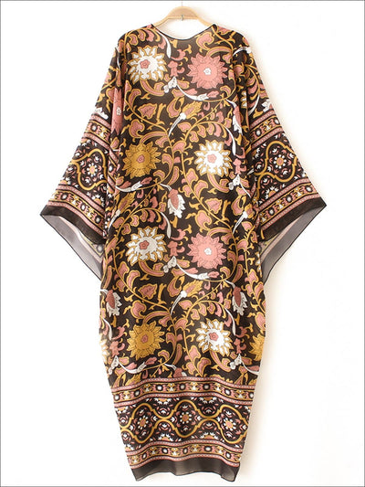 Womens Vintage Floral Chiffon Loose Kimono - Womens Outerwear