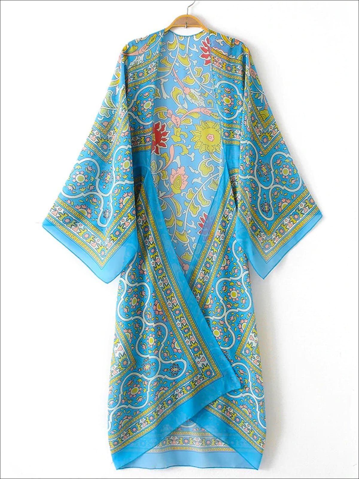 Womens Vintage Floral Chiffon Loose Kimono - Blue / S - Womens Outerwear