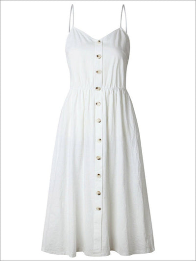 Womens Vintage Sleeveless Casual Dress With Front Pockets (Multiple Color Options) - Off White / S - Womens Dresses